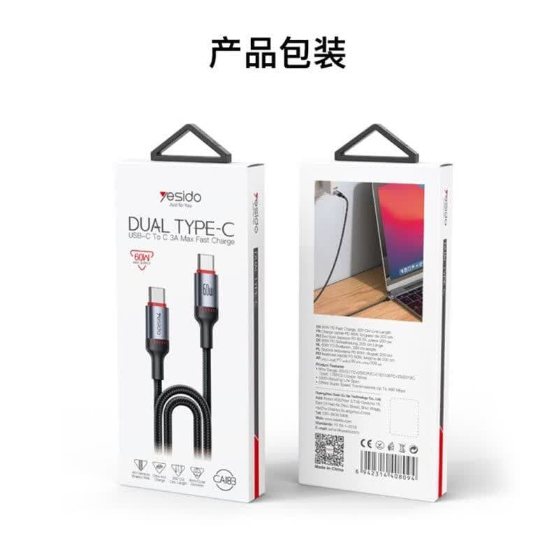 کابل دو سر تایپ سی فست شارژ 60 وات یسیدو CA183 طول 2 متر